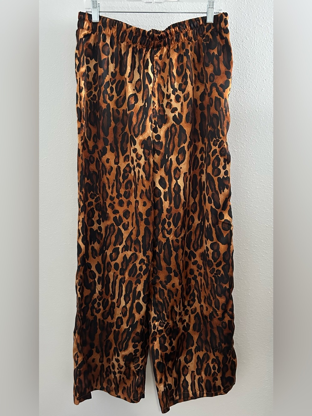 Jolie & Joy Satin Leopard Wide-Leg Pants in Brown